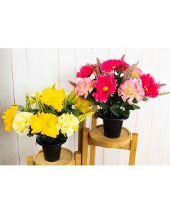 Artificial Carnation, Gerbera and Cattail Grave Pot