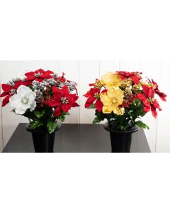 2 x Artificial Christmas Grave Pots - Gold/Silver