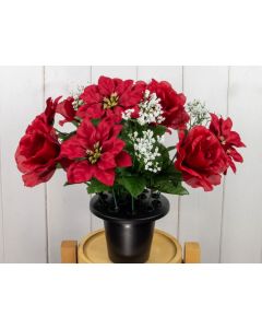 Artificial Poinsettia and Rose Grave Pot