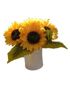 Artificial Sunflowers with Metal Jug