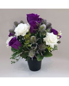 Artificial Thistle and Rose Grave Pot